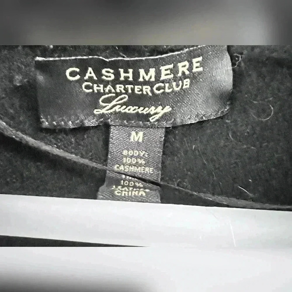 Charter Club Cashmere Black Cardigan With Leather Trim Size M - Picture 3 of 4